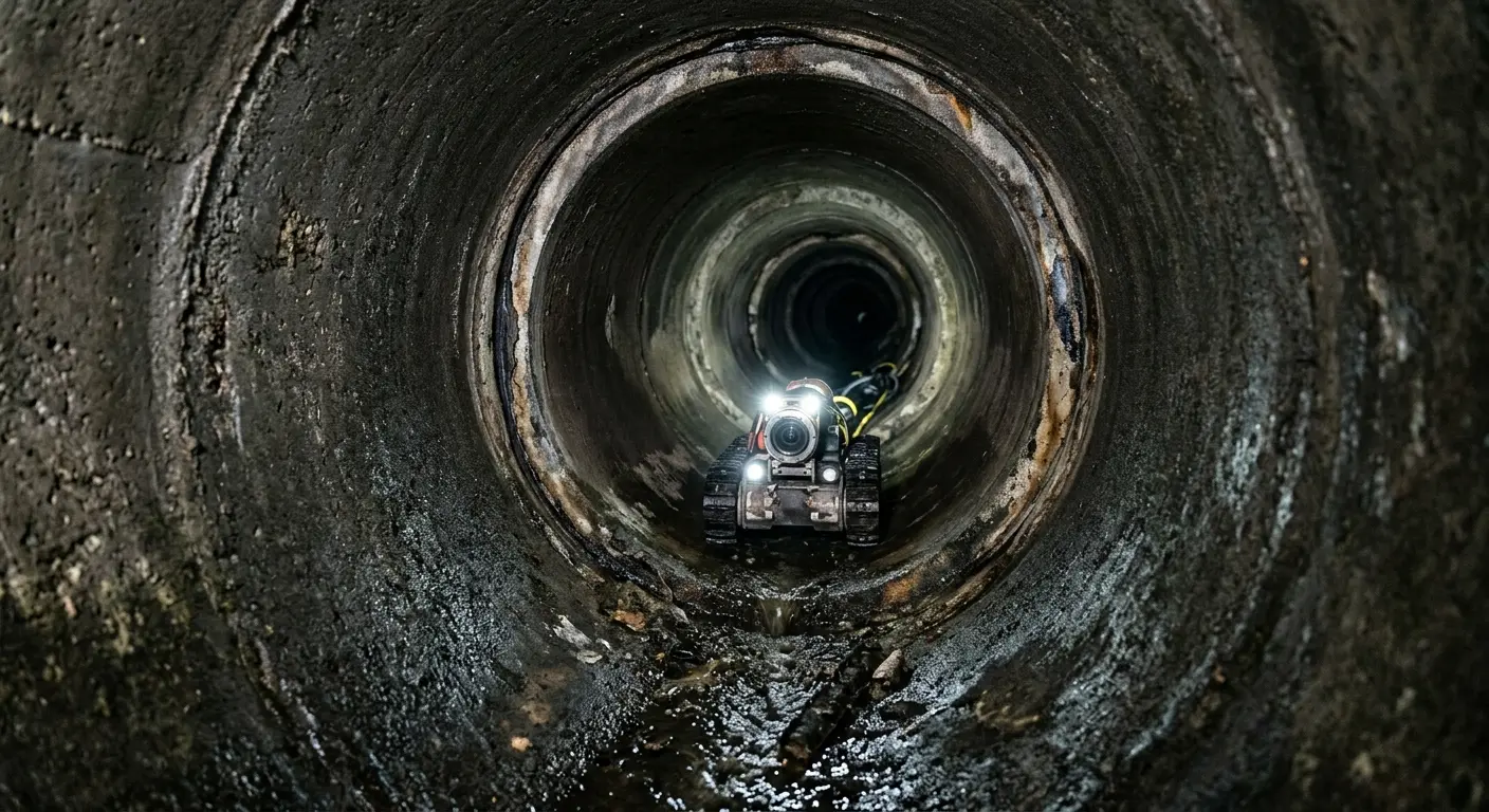 Robotic sewer camera inspecting pipe interior for Sewer Line Cleaning in Jackson